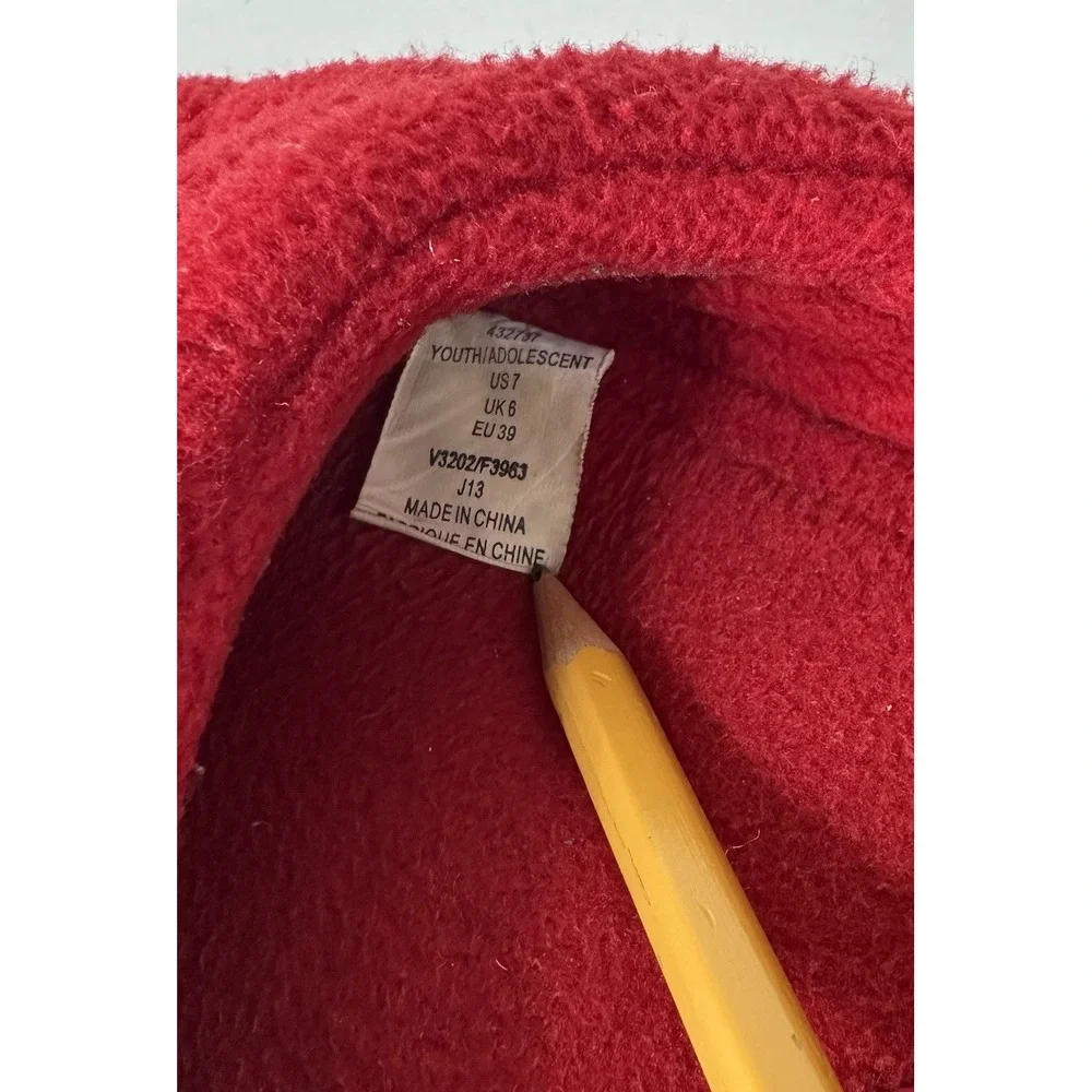 Lands End Kids Fleece Leather Hard‎ Bottom Slippers Red Youth Adolescent Kids 7